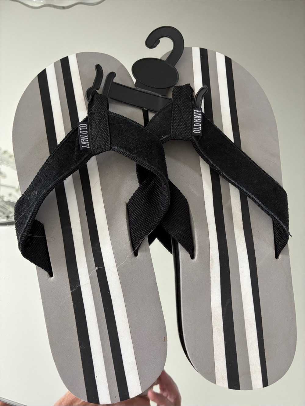 Old Navy Black and Gray Striped Flip-Flops
